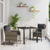 vidaXL Tuin Eettafel Set met kussen 3 pcs Zwart poly rattan