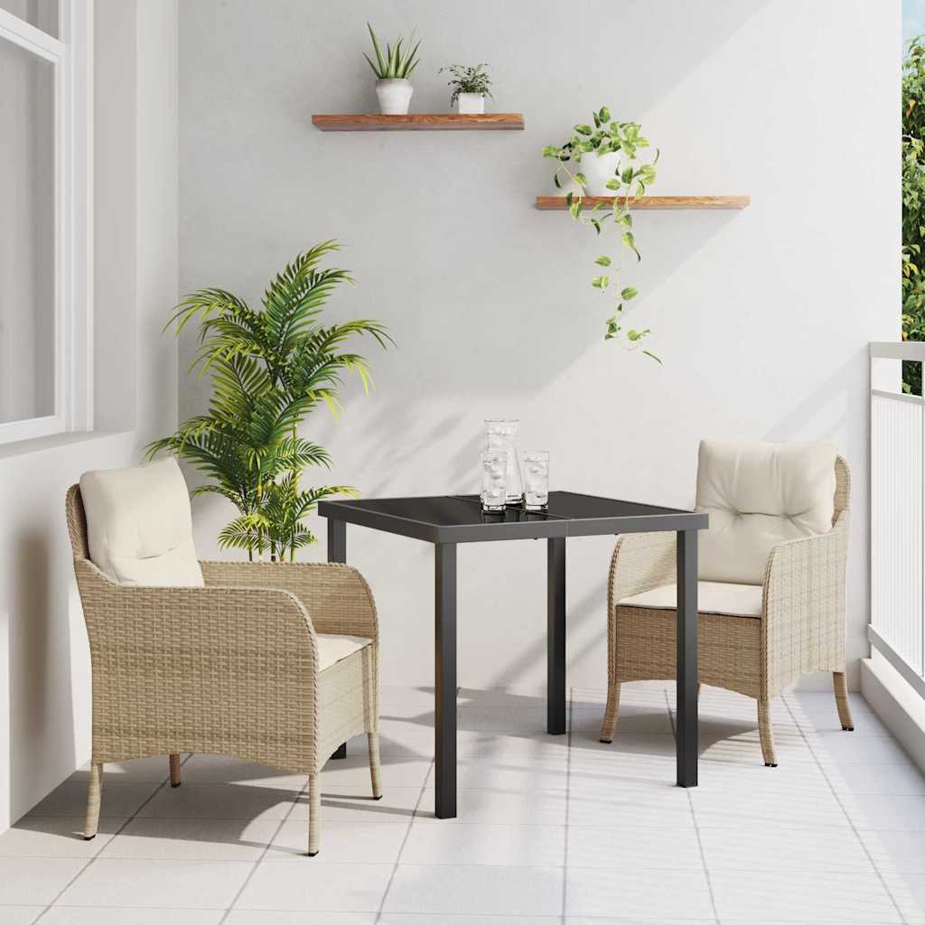 vidaXL Tuin Eettafel Set met kussen 3 pcs Zwart poly rattan