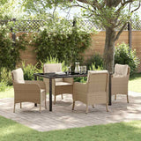 vidaXL Tuin Eettafel Set met kussen 3 pcs Zwart poly rattan