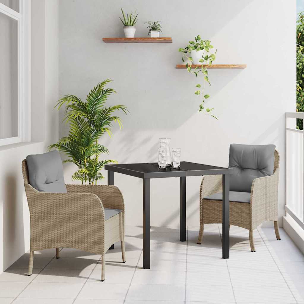 vidaXL Tuin Eettafel Set met kussen 3 pcs Zwart poly rattan