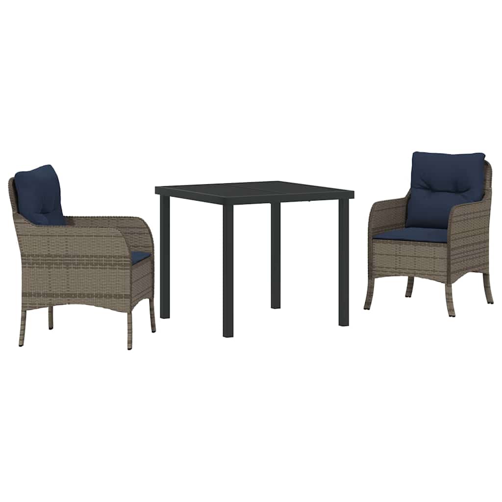 vidaXL Tuin Eettafel Set met kussen 3 pcs Grijs poly rattan