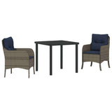 vidaXL Tuin Eettafel Set met kussen 3 pcs Grijs poly rattan