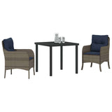 vidaXL Tuin Eettafel Set met kussen 3 pcs Grijs poly rattan