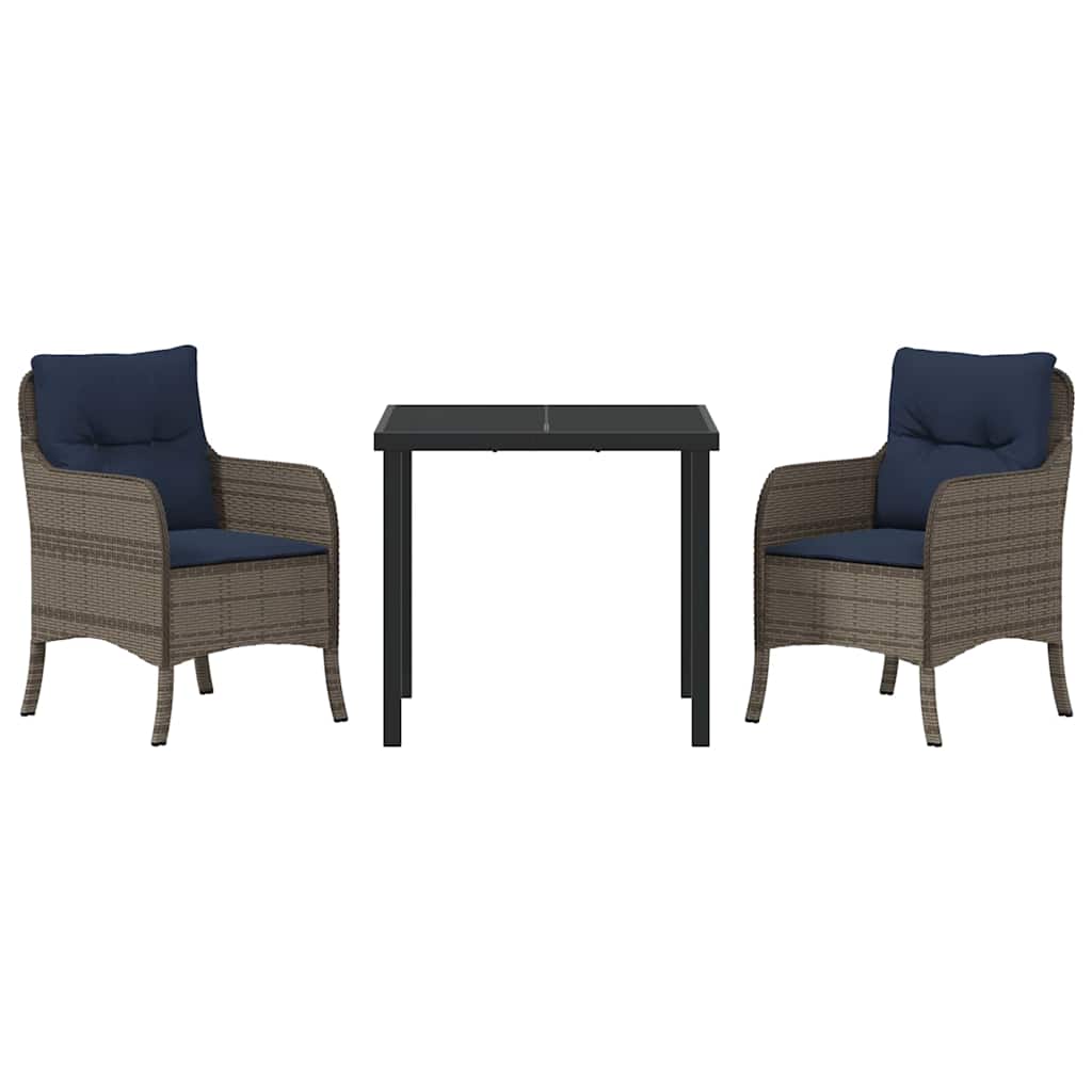 vidaXL Tuin Eettafel Set met kussen 3 pcs Grijs poly rattan