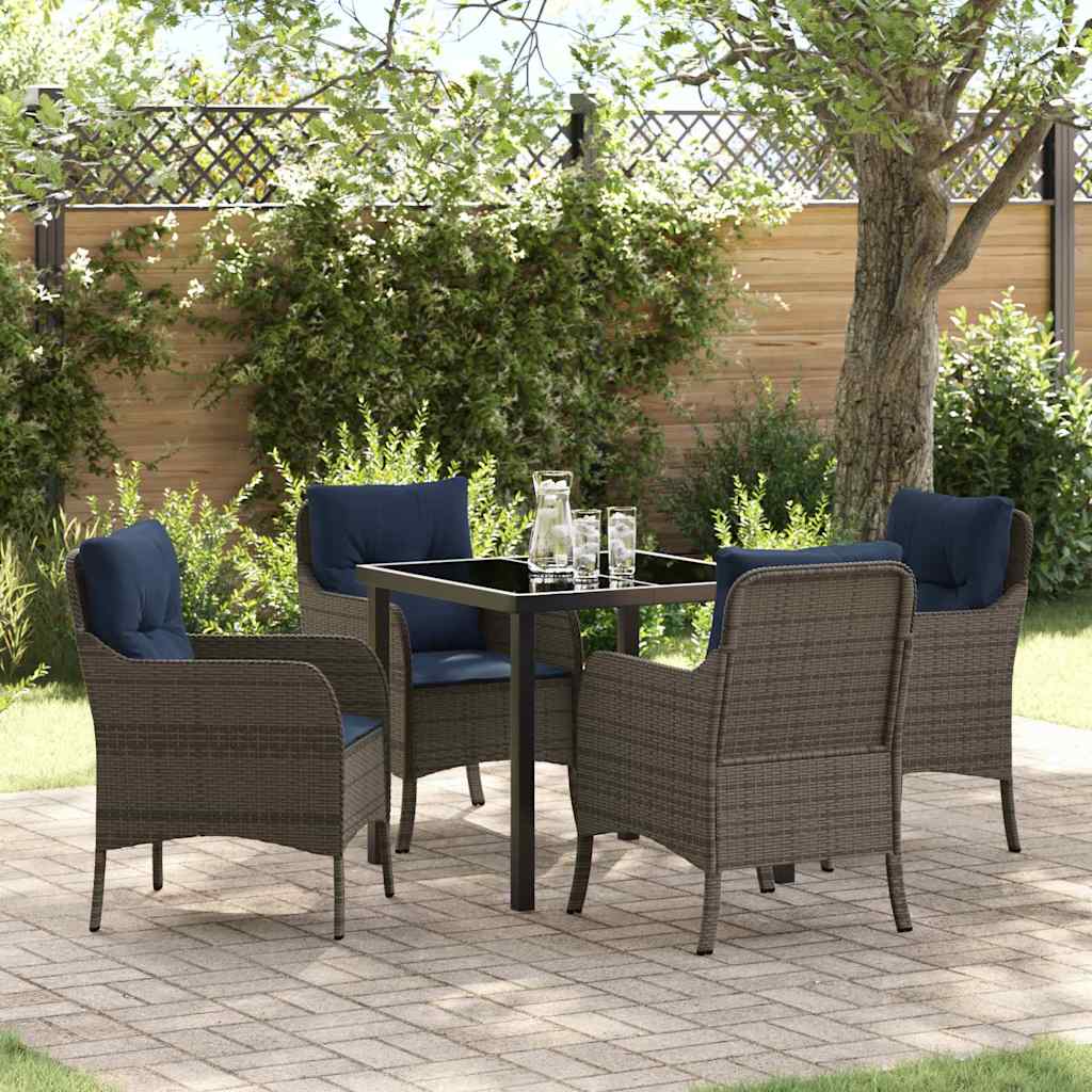 vidaXL Tuin Eettafel Set met kussen 3 pcs Grijs poly rattan