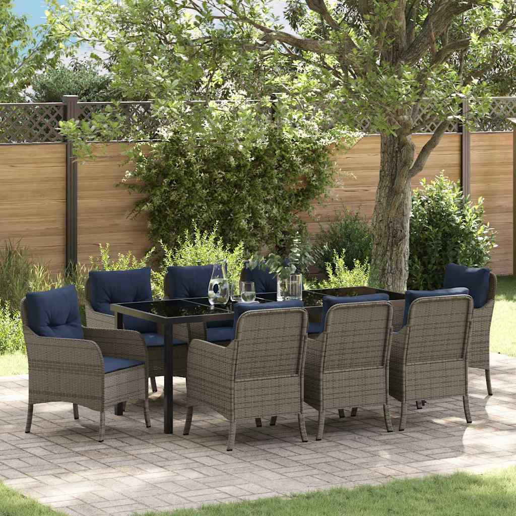 vidaXL Tuin Eettafel Set met kussen 3 pcs Grijs poly rattan