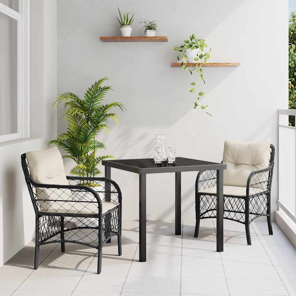 vidaXL Tuin Eettafel Set met kussen 3 pcs Zwart poly rattan