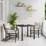 vidaXL Tuin Eettafel Set met kussen 3 pcs Zwart poly rattan