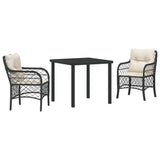 vidaXL Tuin Eettafel Set met kussen 3 pcs Zwart poly rattan