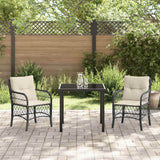 vidaXL Tuin Eettafel Set met kussen 3 pcs Zwart poly rattan