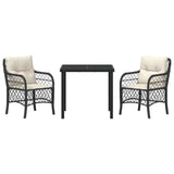 vidaXL Tuin Eettafel Set met kussen 3 pcs Zwart poly rattan