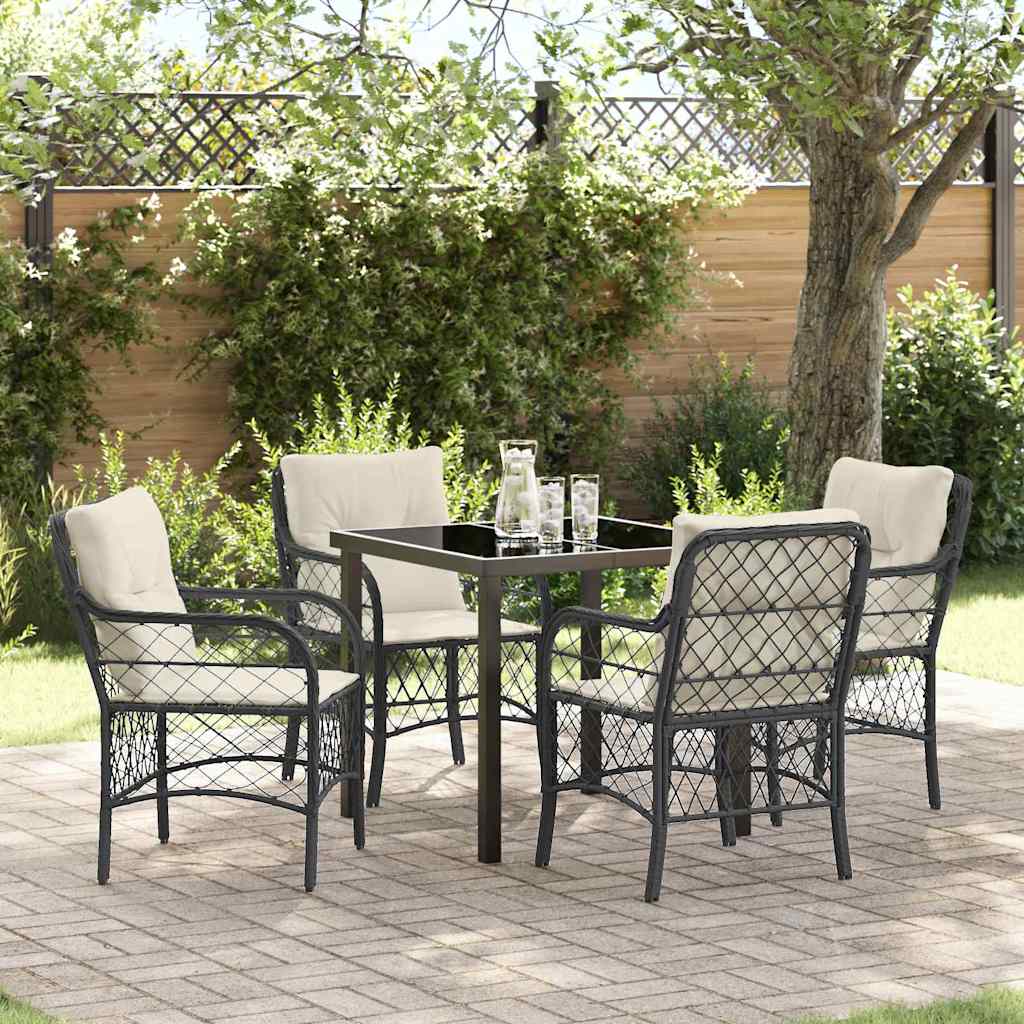 vidaXL Tuin Eettafel Set met kussen 3 pcs Zwart poly rattan