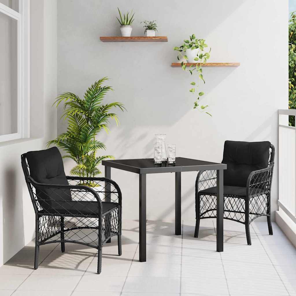 vidaXL Tuin Eettafel Set met kussen 3 pcs Zwart poly rattan