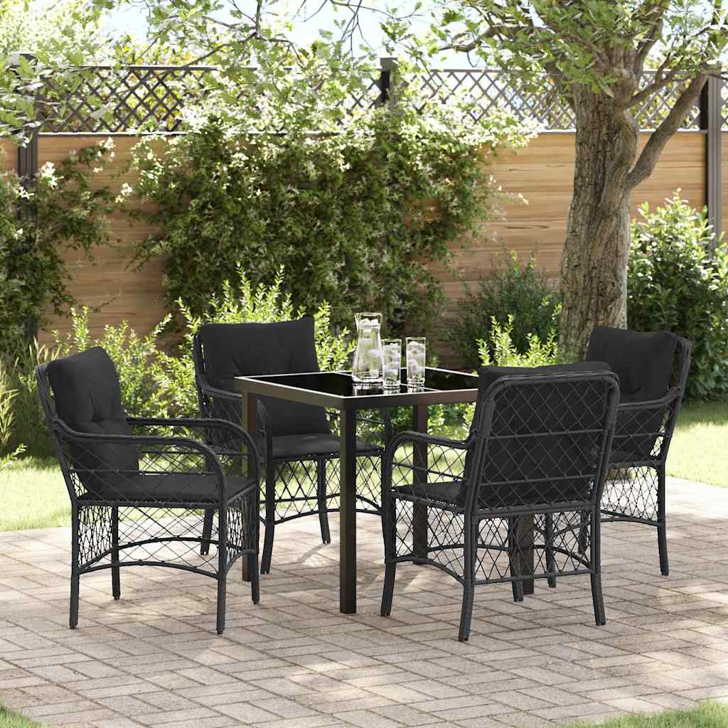 vidaXL Tuin Eettafel Set met kussen 3 pcs Zwart poly rattan