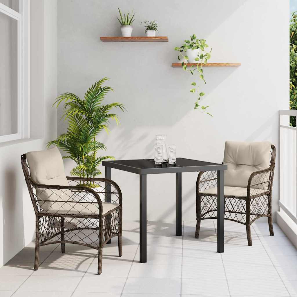 vidaXL Tuin Eettafel Set met kussen 3 pcs Zwart poly rattan