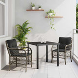vidaXL Tuin Eettafel Set met kussen 3 pcs Zwart poly rattan
