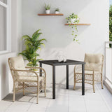 vidaXL Tuin Eettafel Set met kussen 3 pcs Zwart poly rattan