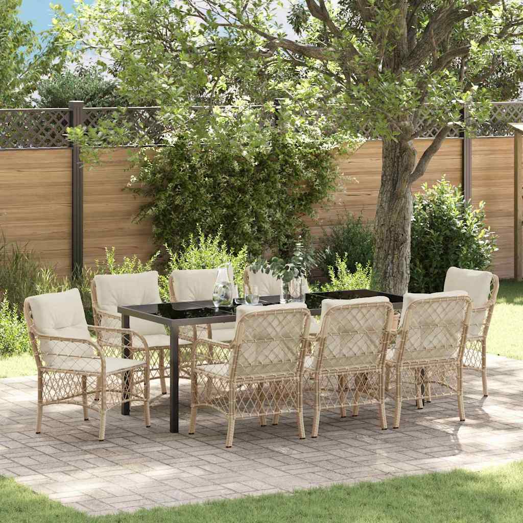 vidaXL Tuin Eettafel Set met kussen 3 pcs Zwart poly rattan