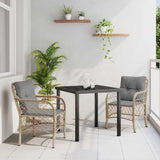 vidaXL Tuin Eettafel Set met kussen 3 pcs Zwart poly rattan