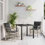 vidaXL Tuin Eettafel Set met kussen 3 pcs Zwart poly rattan