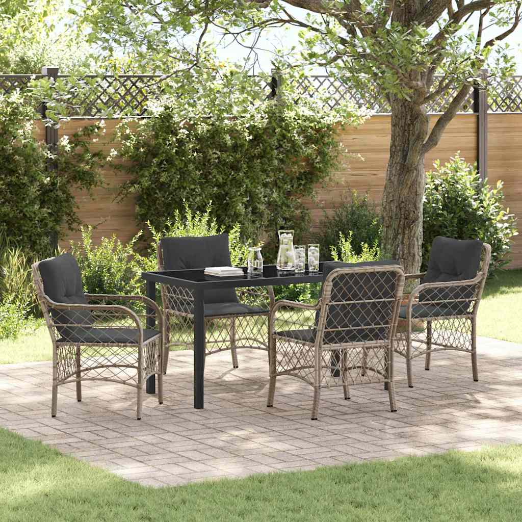 vidaXL Tuin Eettafel Set met kussen 3 pcs Zwart poly rattan