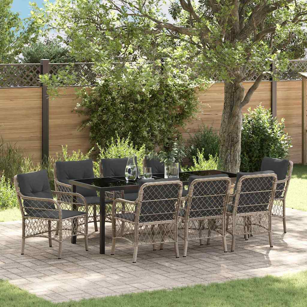 vidaXL Tuin Eettafel Set met kussen 3 pcs Zwart poly rattan