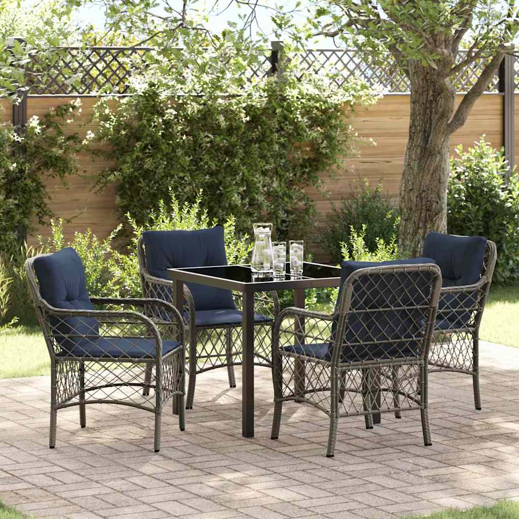 vidaXL Tuin Eettafel Set met kussen 5 pcs Grijs en Zwart Rattan