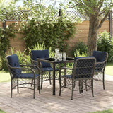 vidaXL Tuin Eettafel Set met kussen 5 pcs Grijs en Zwart Rattan