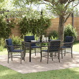 vidaXL Tuin Eettafel Set met kussen 5 pcs Grijs en Zwart Rattan