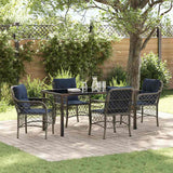 vidaXL Tuin Eettafel Set met kussen 5 pcs Grijs en Zwart Rattan
