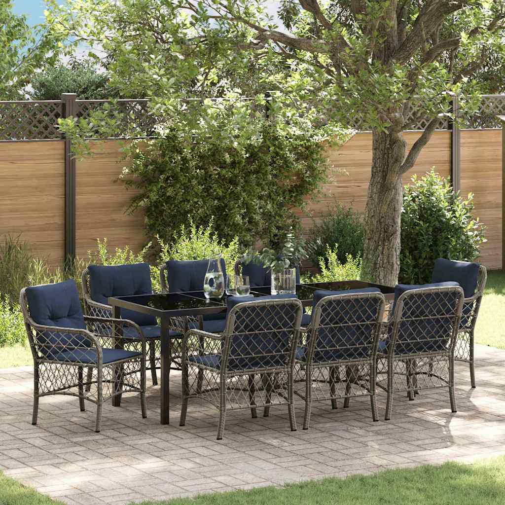 vidaXL Tuin Eettafel Set met kussen 5 pcs Grijs en Zwart Rattan
