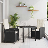 vidaXL Tuin Eettafel Set met kussen 3 pcs Zwart poly rattan