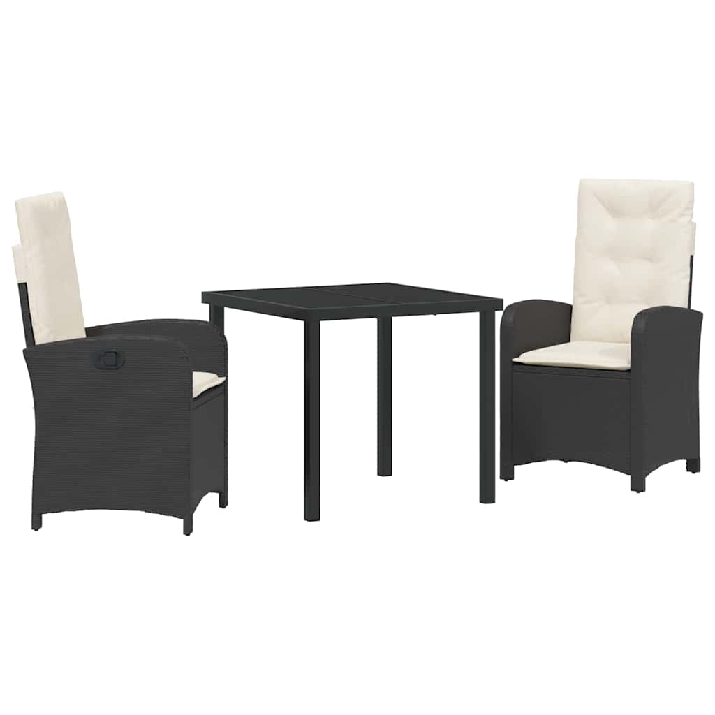 vidaXL Tuin Eettafel Set met kussen 3 pcs Zwart poly rattan