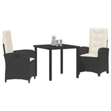 vidaXL Tuin Eettafel Set met kussen 3 pcs Zwart poly rattan