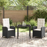 vidaXL Tuin Eettafel Set met kussen 3 pcs Zwart poly rattan