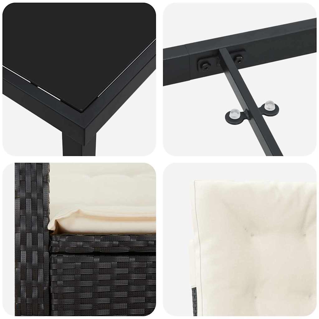 vidaXL Tuin Eettafel Set met kussen 3 pcs Zwart poly rattan