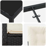 vidaXL Tuin Eettafel Set met kussen 3 pcs Zwart poly rattan