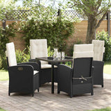 vidaXL Tuin Eettafel Set met kussen 3 pcs Zwart poly rattan