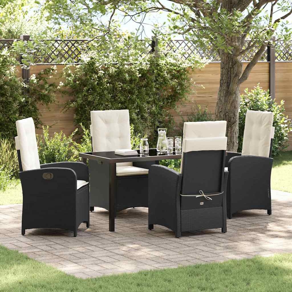 vidaXL Tuin Eettafel Set met kussen 3 pcs Zwart poly rattan
