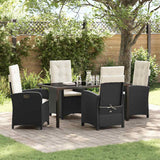 vidaXL Tuin Eettafel Set met kussen 3 pcs Zwart poly rattan