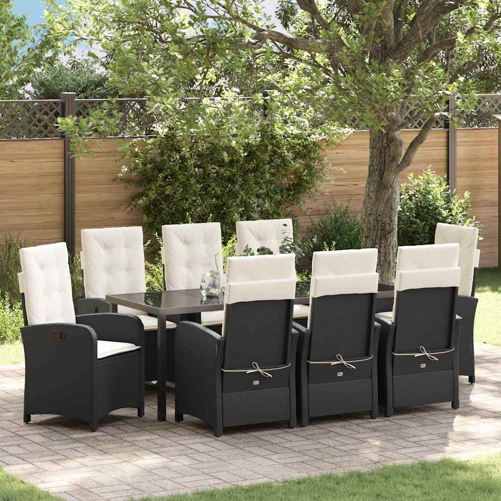 vidaXL Tuin Eettafel Set met kussen 3 pcs Zwart poly rattan