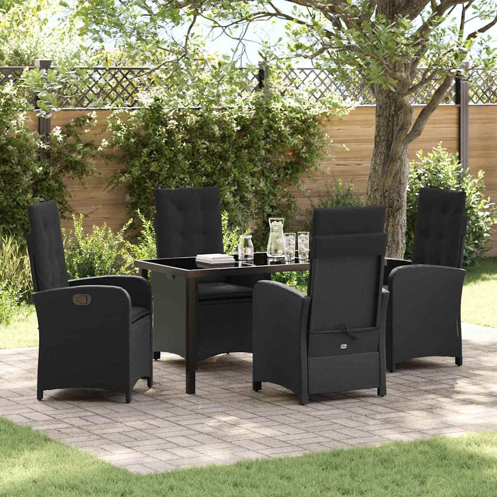 vidaXL Tuin Eettafel Set met kussen 3 pcs Zwart poly rattan