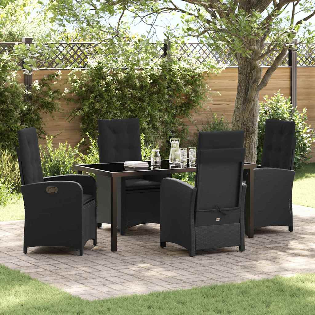 vidaXL Tuin Eettafel Set met kussen 3 pcs Zwart poly rattan