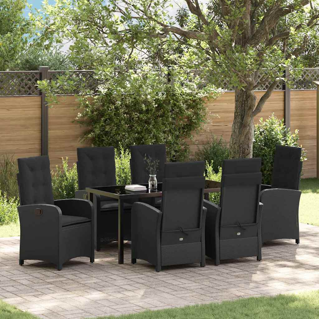 vidaXL Tuin Eettafel Set met kussen 3 pcs Zwart poly rattan