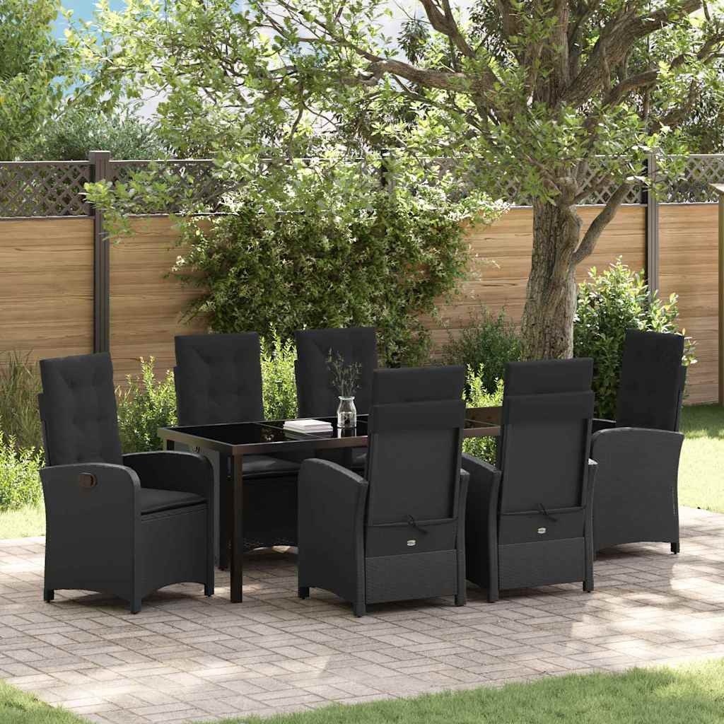 vidaXL Tuin Eettafel Set met kussen 3 pcs Zwart poly rattan