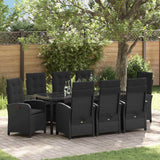 vidaXL Tuin Eettafel Set met kussen 3 pcs Zwart poly rattan