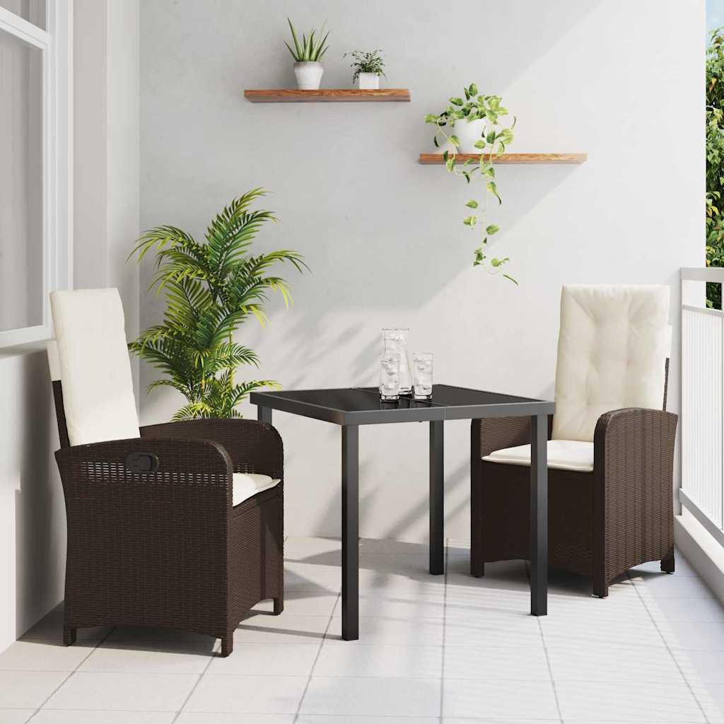 vidaXL Tuin Eettafel Set met kussen 3 pcs Zwart poly rattan