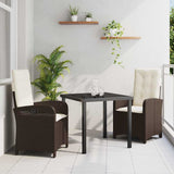 vidaXL Tuin Eettafel Set met kussen 3 pcs Zwart poly rattan