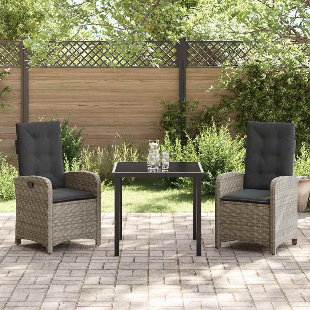 vidaXL Tuin Eettafel Set met kussen 3 pcs Zwart poly rattan