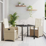 vidaXL Tuin Eettafel Set met kussen 3 pcs Zwart poly rattan